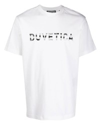 weißes und schwarzes bedrucktes T-Shirt mit einem Rundhalsausschnitt von Duvetica
