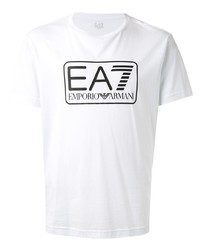 weißes und schwarzes bedrucktes T-Shirt mit einem Rundhalsausschnitt von Ea7 Emporio Armani