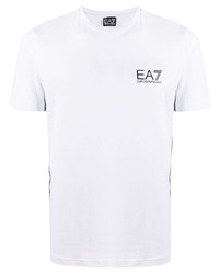 weißes und schwarzes bedrucktes T-Shirt mit einem Rundhalsausschnitt von Ea7 Emporio Armani