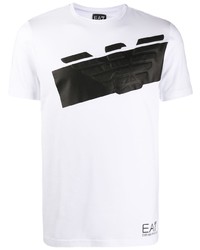 weißes und schwarzes bedrucktes T-Shirt mit einem Rundhalsausschnitt von Ea7 Emporio Armani