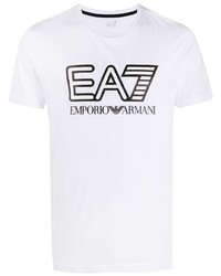 weißes und schwarzes bedrucktes T-Shirt mit einem Rundhalsausschnitt von Ea7 Emporio Armani