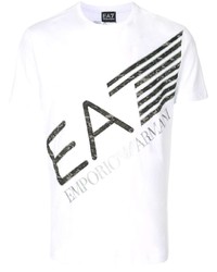 weißes und schwarzes bedrucktes T-Shirt mit einem Rundhalsausschnitt von Ea7 Emporio Armani