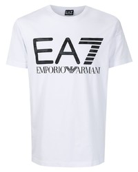 weißes und schwarzes bedrucktes T-Shirt mit einem Rundhalsausschnitt von Ea7 Emporio Armani