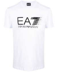 weißes und schwarzes bedrucktes T-Shirt mit einem Rundhalsausschnitt von Ea7 Emporio Armani