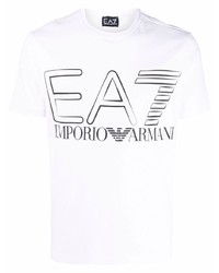 weißes und schwarzes bedrucktes T-Shirt mit einem Rundhalsausschnitt von Ea7 Emporio Armani