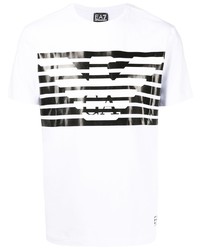 weißes und schwarzes bedrucktes T-Shirt mit einem Rundhalsausschnitt von Ea7 Emporio Armani