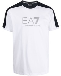 weißes und schwarzes bedrucktes T-Shirt mit einem Rundhalsausschnitt von Ea7 Emporio Armani