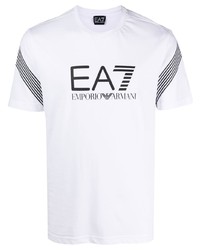 weißes und schwarzes bedrucktes T-Shirt mit einem Rundhalsausschnitt von Ea7 Emporio Armani