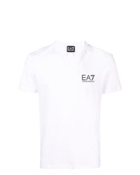 weißes und schwarzes bedrucktes T-Shirt mit einem Rundhalsausschnitt von Ea7 Emporio Armani