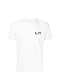 weißes und schwarzes bedrucktes T-Shirt mit einem Rundhalsausschnitt von Ea7 Emporio Armani