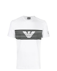 weißes und schwarzes bedrucktes T-Shirt mit einem Rundhalsausschnitt von Ea7 Emporio Armani