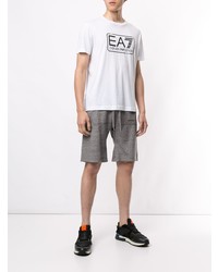 weißes und schwarzes bedrucktes T-Shirt mit einem Rundhalsausschnitt von Ea7 Emporio Armani