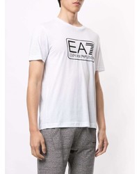 weißes und schwarzes bedrucktes T-Shirt mit einem Rundhalsausschnitt von Ea7 Emporio Armani