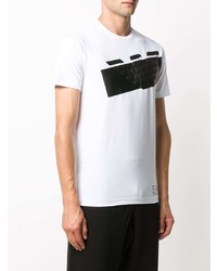 weißes und schwarzes bedrucktes T-Shirt mit einem Rundhalsausschnitt von Ea7 Emporio Armani