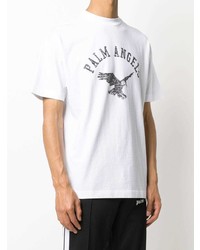 weißes und schwarzes bedrucktes T-Shirt mit einem Rundhalsausschnitt von Palm Angels