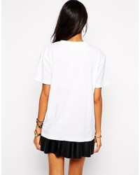 weißes und schwarzes bedrucktes T-Shirt mit einem Rundhalsausschnitt von Boy London