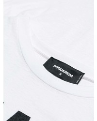 weißes und schwarzes bedrucktes T-Shirt mit einem Rundhalsausschnitt von DSQUARED2