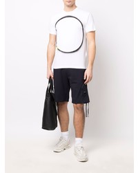 weißes und schwarzes bedrucktes T-Shirt mit einem Rundhalsausschnitt von Stone Island