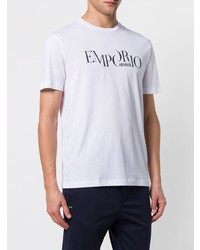 weißes und schwarzes bedrucktes T-Shirt mit einem Rundhalsausschnitt von Emporio Armani