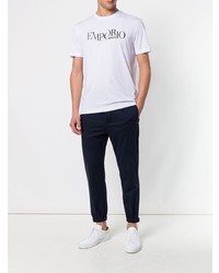 weißes und schwarzes bedrucktes T-Shirt mit einem Rundhalsausschnitt von Emporio Armani