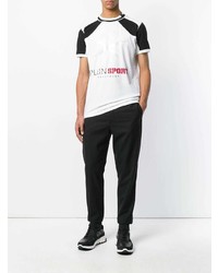 weißes und schwarzes bedrucktes T-Shirt mit einem Rundhalsausschnitt von Plein Sport