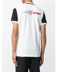 weißes und schwarzes bedrucktes T-Shirt mit einem Rundhalsausschnitt von Plein Sport