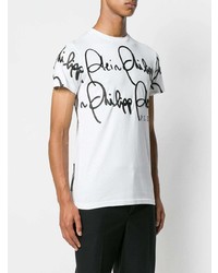 weißes und schwarzes bedrucktes T-Shirt mit einem Rundhalsausschnitt von Philipp Plein