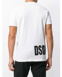 weißes und schwarzes bedrucktes T-Shirt mit einem Rundhalsausschnitt von DSQUARED2