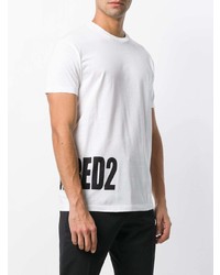 weißes und schwarzes bedrucktes T-Shirt mit einem Rundhalsausschnitt von DSQUARED2