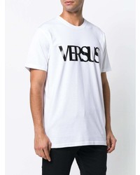 weißes und schwarzes bedrucktes T-Shirt mit einem Rundhalsausschnitt von Versus