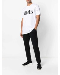 weißes und schwarzes bedrucktes T-Shirt mit einem Rundhalsausschnitt von Versus