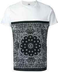 weißes und schwarzes bedrucktes T-Shirt mit einem Rundhalsausschnitt von Edwin