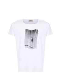 weißes und schwarzes bedrucktes T-Shirt mit einem Rundhalsausschnitt von Egrey