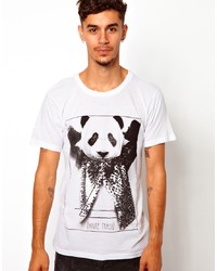weißes und schwarzes bedrucktes T-Shirt mit einem Rundhalsausschnitt von Eleven Paris