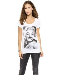 weißes und schwarzes bedrucktes T-Shirt mit einem Rundhalsausschnitt von Eleven Paris