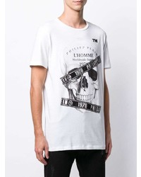 weißes und schwarzes bedrucktes T-Shirt mit einem Rundhalsausschnitt von Philipp Plein