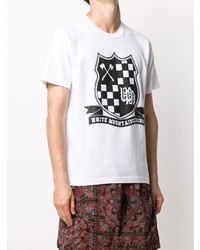 weißes und schwarzes bedrucktes T-Shirt mit einem Rundhalsausschnitt von White Mountaineering