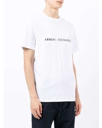 weißes und schwarzes bedrucktes T-Shirt mit einem Rundhalsausschnitt von Armani Exchange