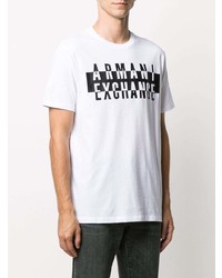 weißes und schwarzes bedrucktes T-Shirt mit einem Rundhalsausschnitt von Armani Exchange