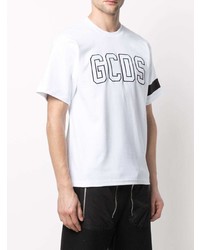 weißes und schwarzes bedrucktes T-Shirt mit einem Rundhalsausschnitt von Gcds