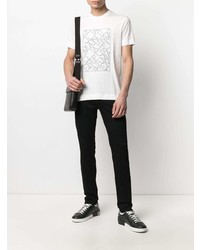 weißes und schwarzes bedrucktes T-Shirt mit einem Rundhalsausschnitt von Emporio Armani