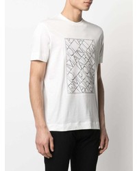 weißes und schwarzes bedrucktes T-Shirt mit einem Rundhalsausschnitt von Emporio Armani