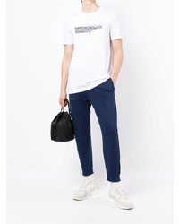 weißes und schwarzes bedrucktes T-Shirt mit einem Rundhalsausschnitt von Armani Exchange