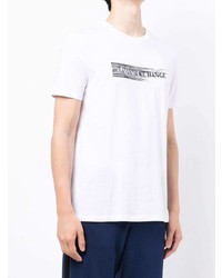 weißes und schwarzes bedrucktes T-Shirt mit einem Rundhalsausschnitt von Armani Exchange