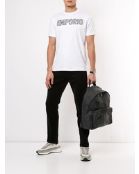 weißes und schwarzes bedrucktes T-Shirt mit einem Rundhalsausschnitt von Emporio Armani