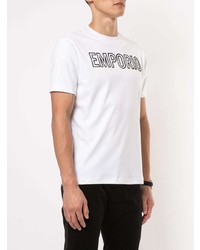 weißes und schwarzes bedrucktes T-Shirt mit einem Rundhalsausschnitt von Emporio Armani