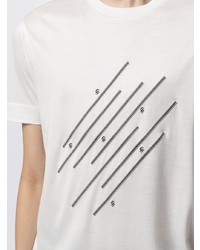 weißes und schwarzes bedrucktes T-Shirt mit einem Rundhalsausschnitt von Emporio Armani