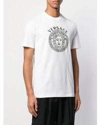 weißes und schwarzes bedrucktes T-Shirt mit einem Rundhalsausschnitt von Versace