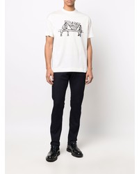 weißes und schwarzes bedrucktes T-Shirt mit einem Rundhalsausschnitt von Emporio Armani