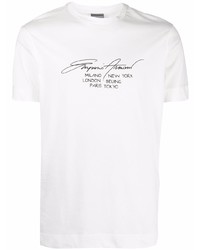 weißes und schwarzes bedrucktes T-Shirt mit einem Rundhalsausschnitt von Emporio Armani